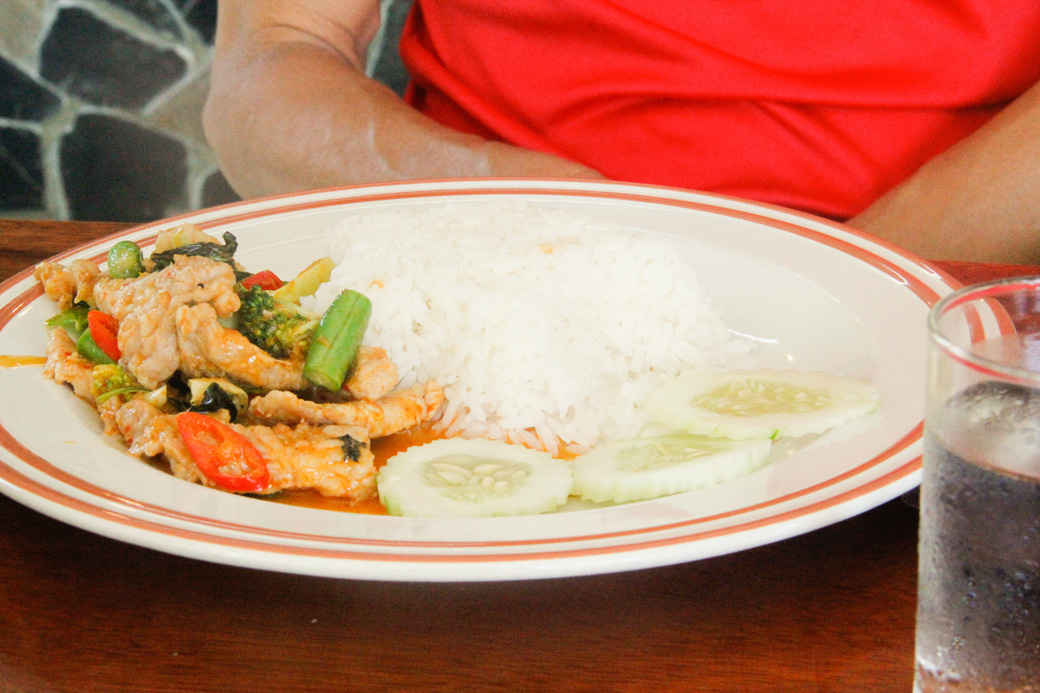 Basil pork with rice at Rafflesia Cafe