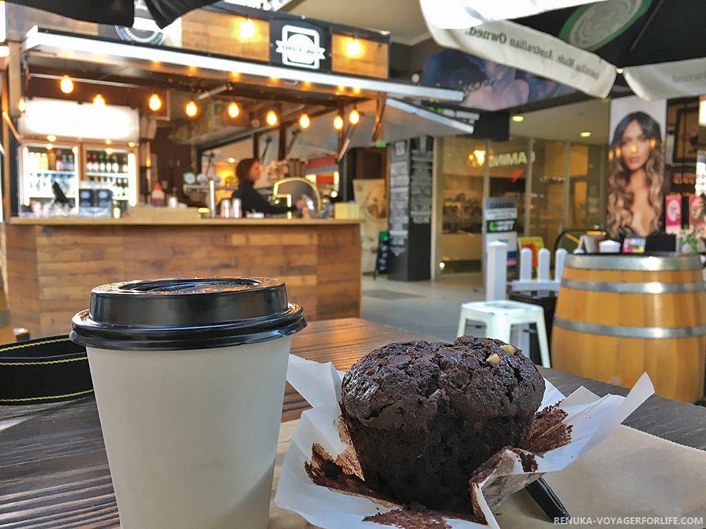 Coffee and a chocolate muffin at Coffee Central in Rundle Mall, Adelaide