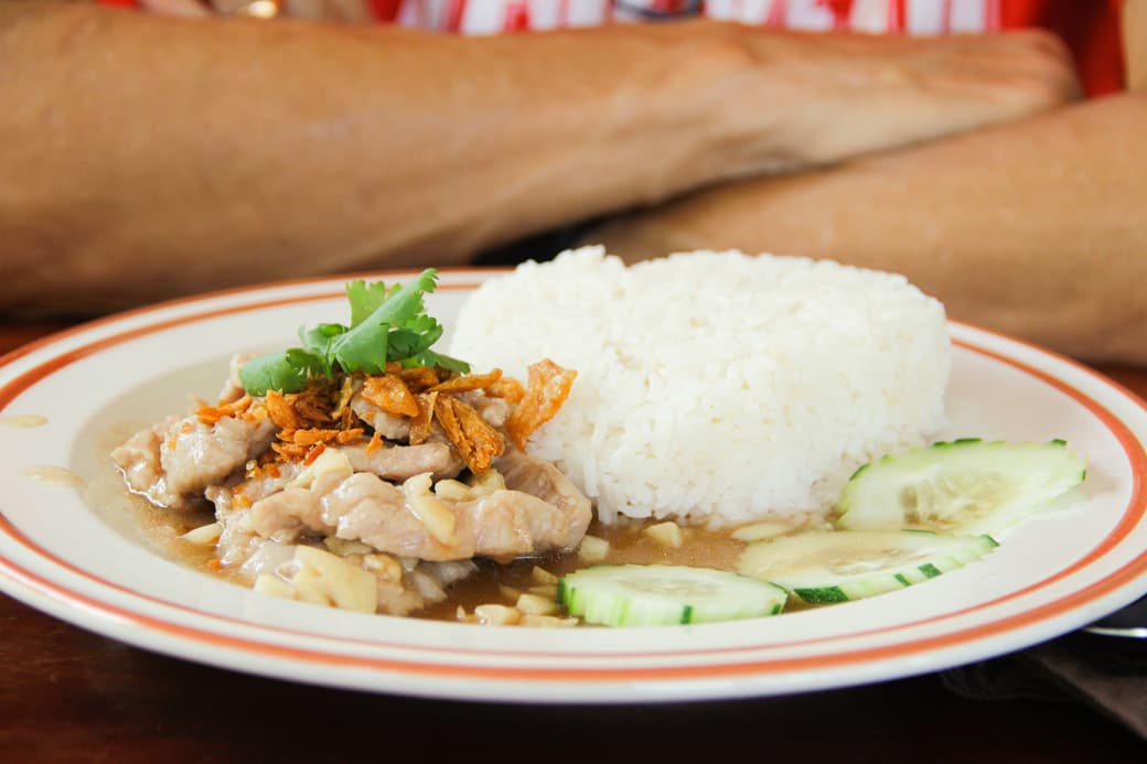 Garlic pork with rice at Rafflesia Cafe