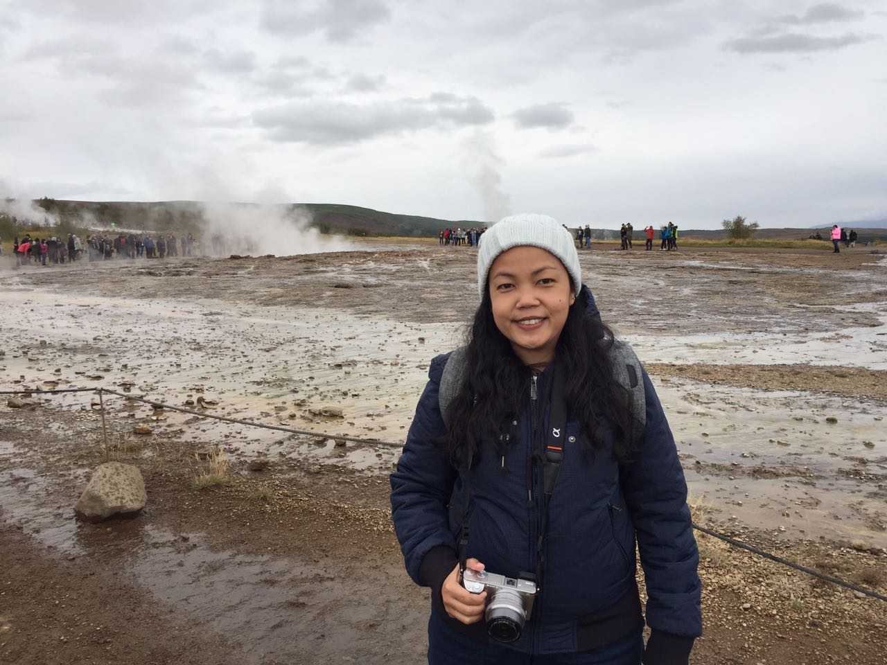 Waiting for the hot steam to sprout out from the Haukadalur Geyser