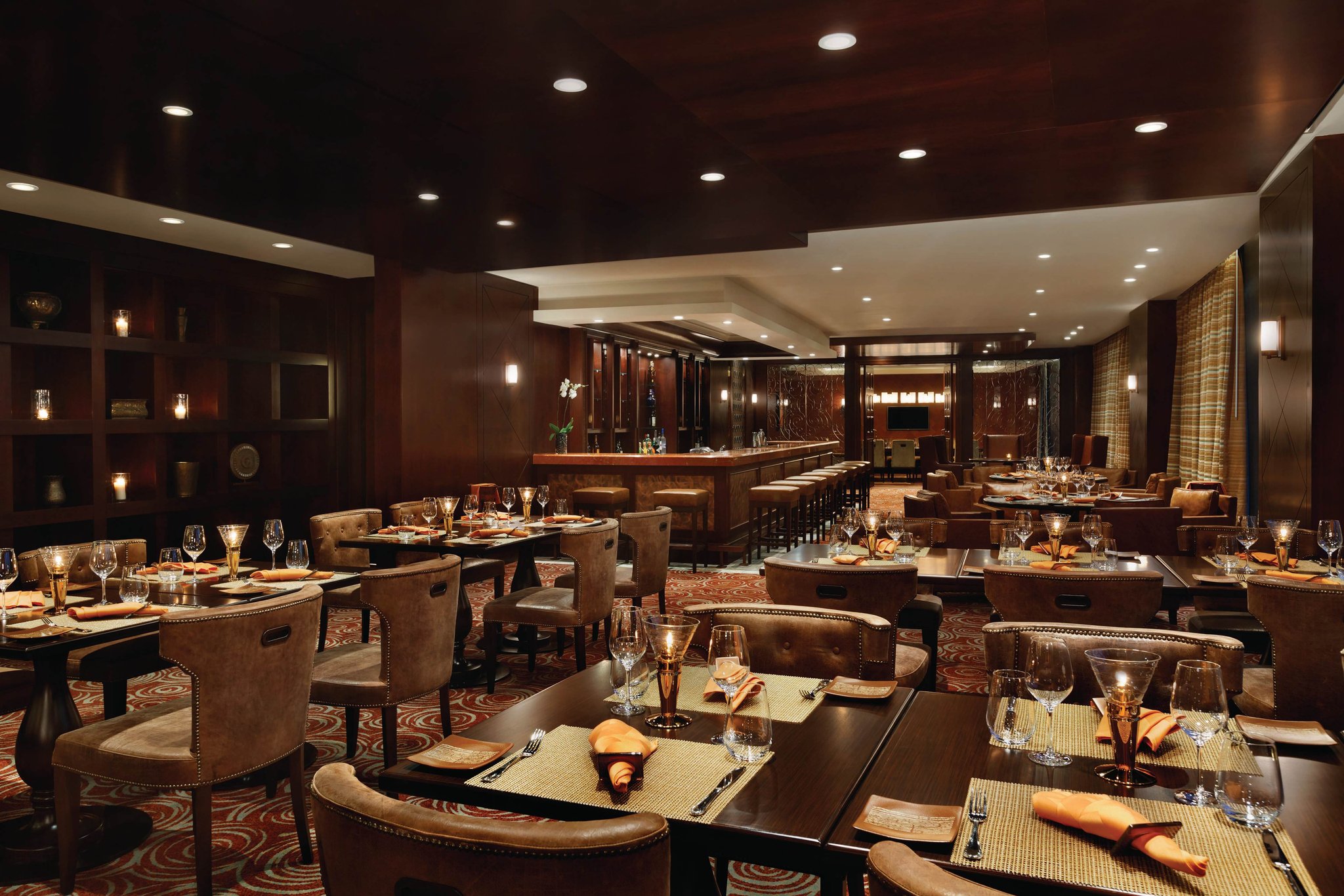 hotel restaurant brown tables chairs