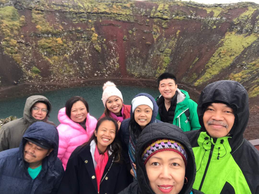 Huddling together for a group selfie at Kerio Volcanic Crater.