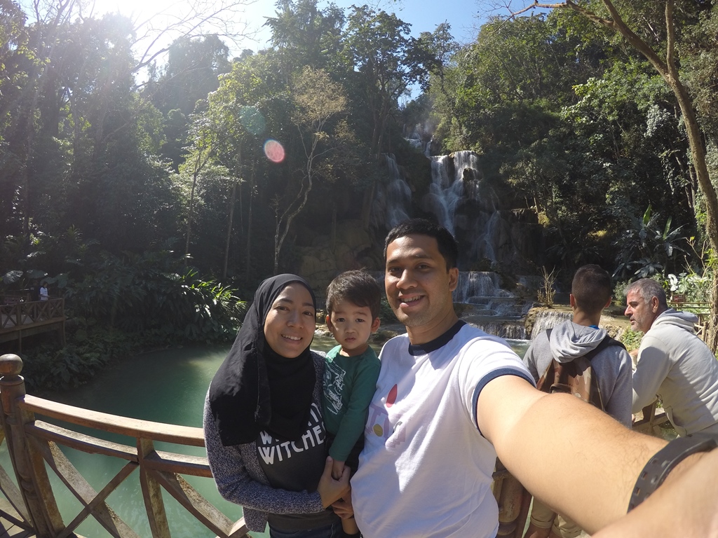 Selfie in front of Kuang Si Waterfalls