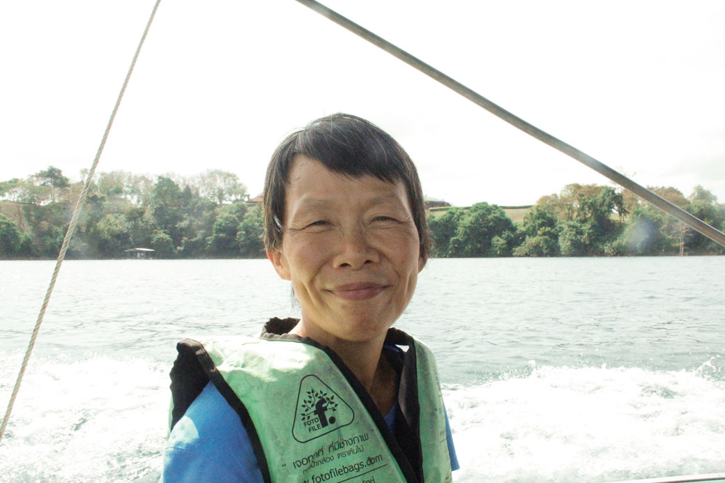 Mum posing on a ferry ride on Cheow Lan Lake