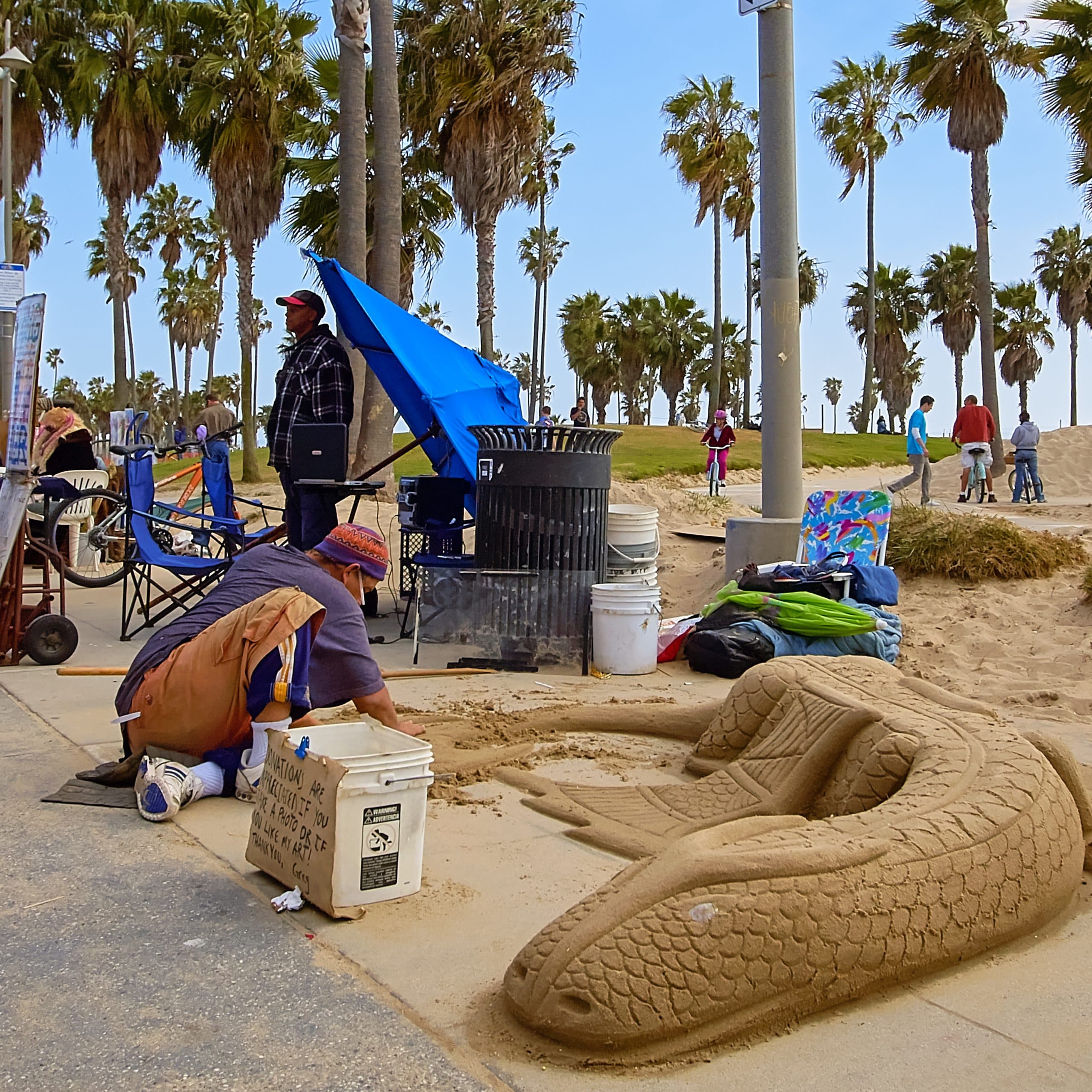 Sand art at Venice Beach, Los Angeles