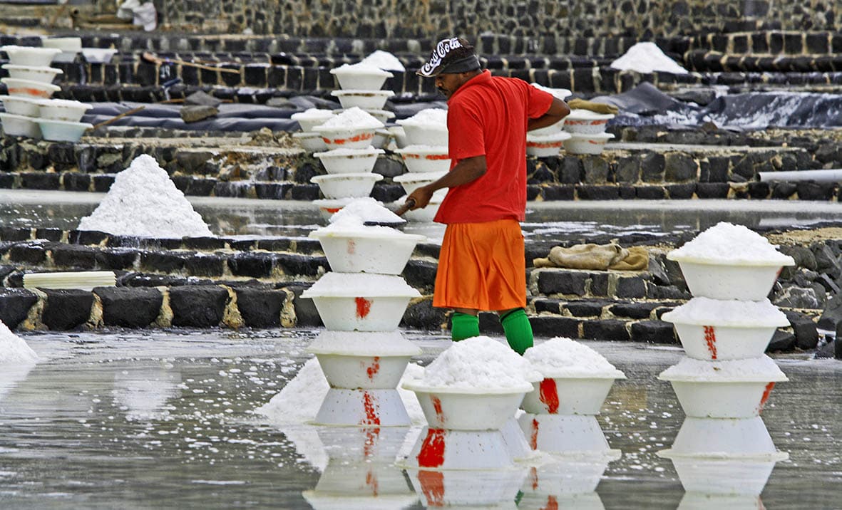 Salt pans near Tamarin in Mauritius