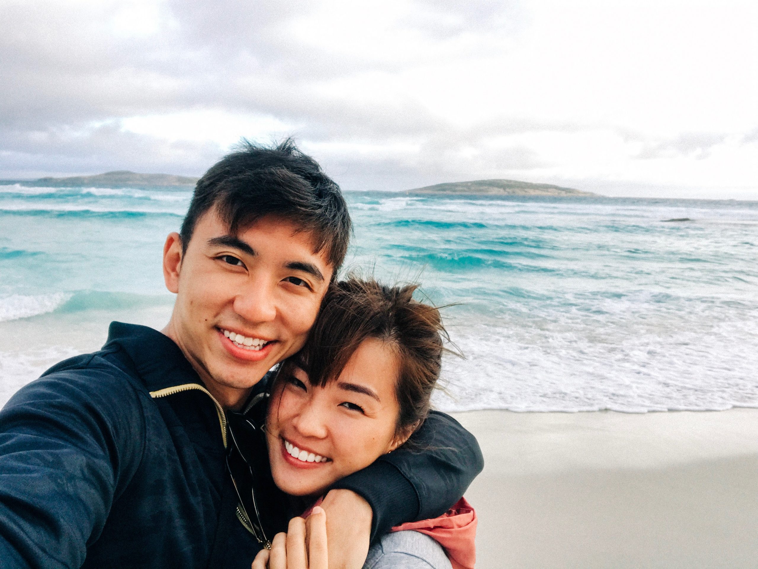 Having a hug on the beach