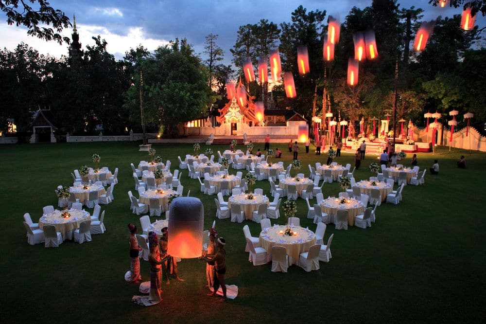 Outdoor wedding setting at The Dhara Dhevi in Chiang Mai