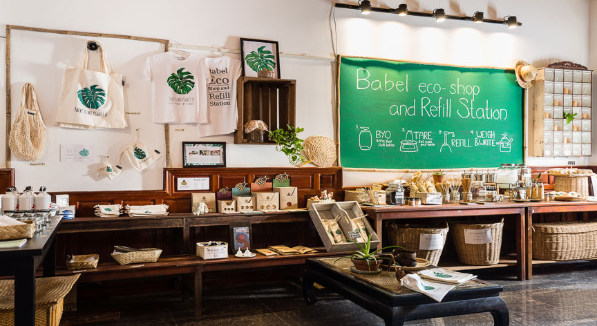 Eco shop at refill station at Babel Guesthouse