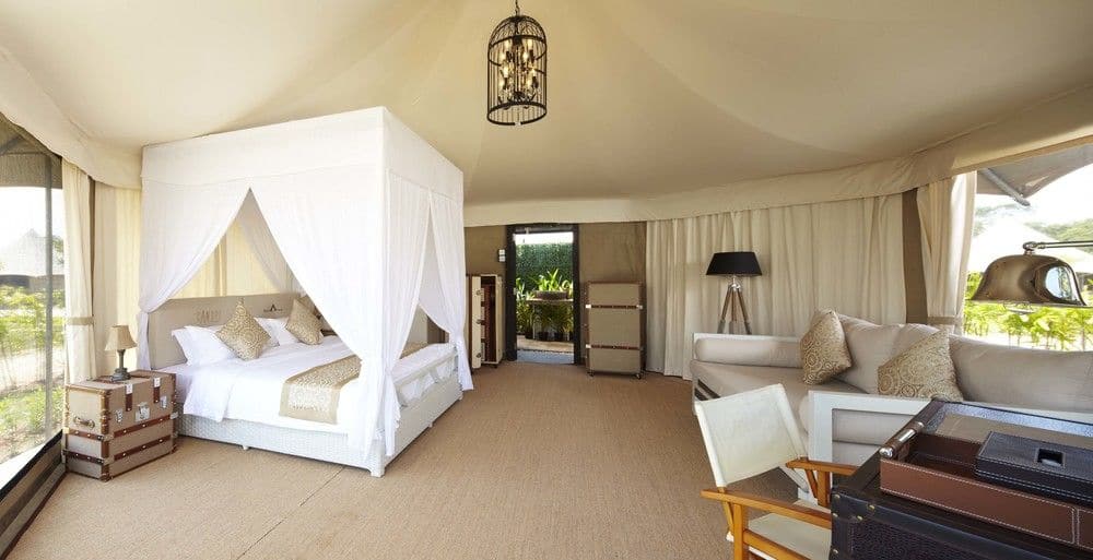 Interior of a glamping tent at The Canopi, Bintan