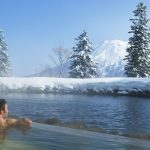 Indoor bath at Hilton Niseko facing Mt Yotei