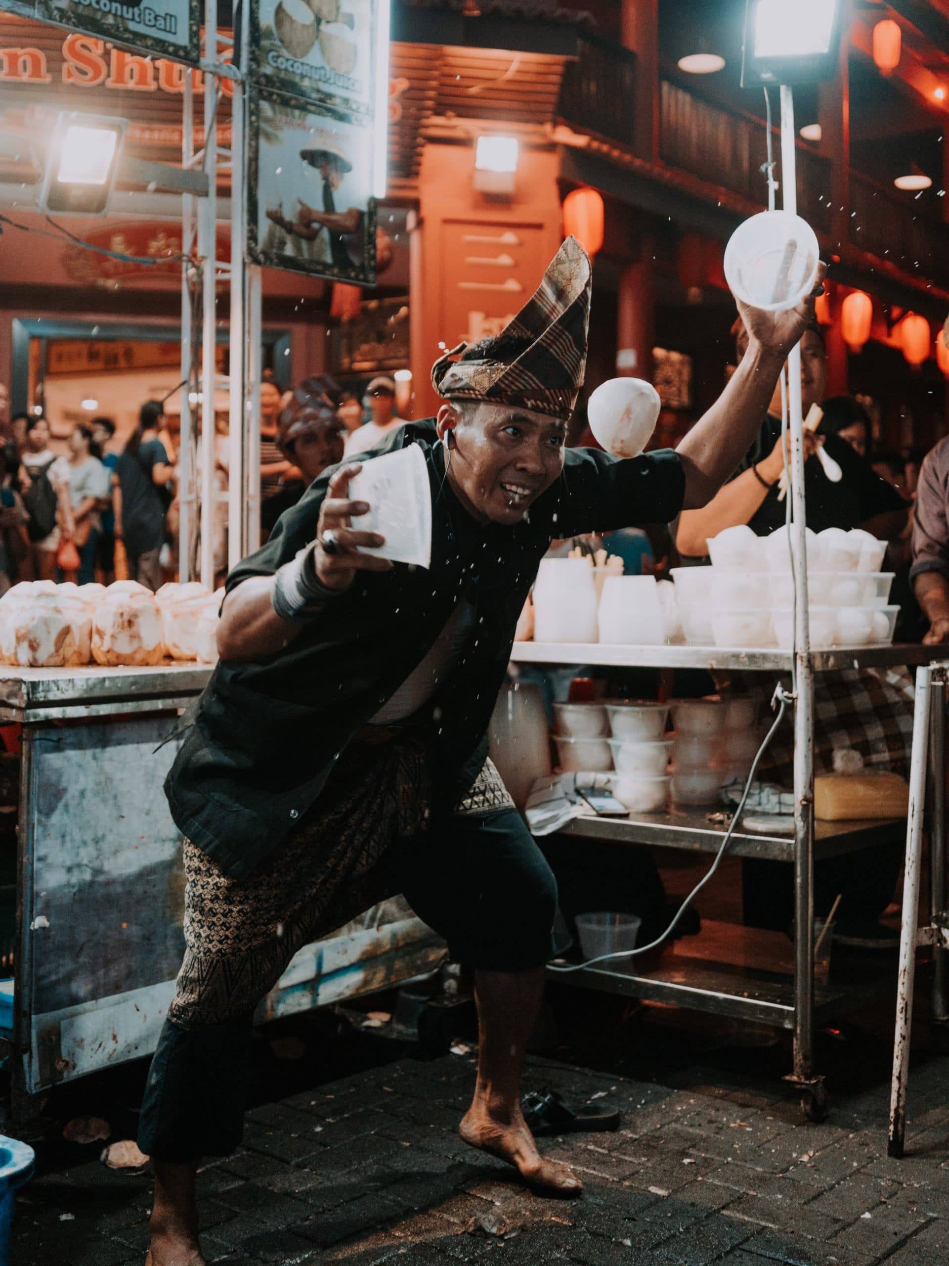 street vendor performing melaka