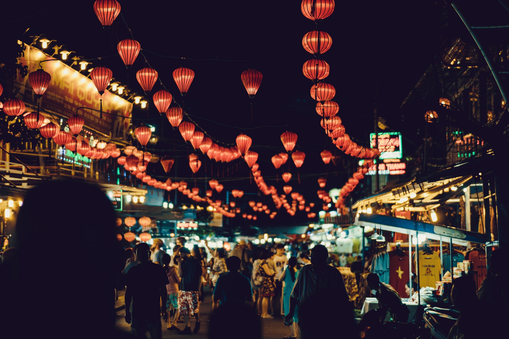 night market with red lanterns phu quoc