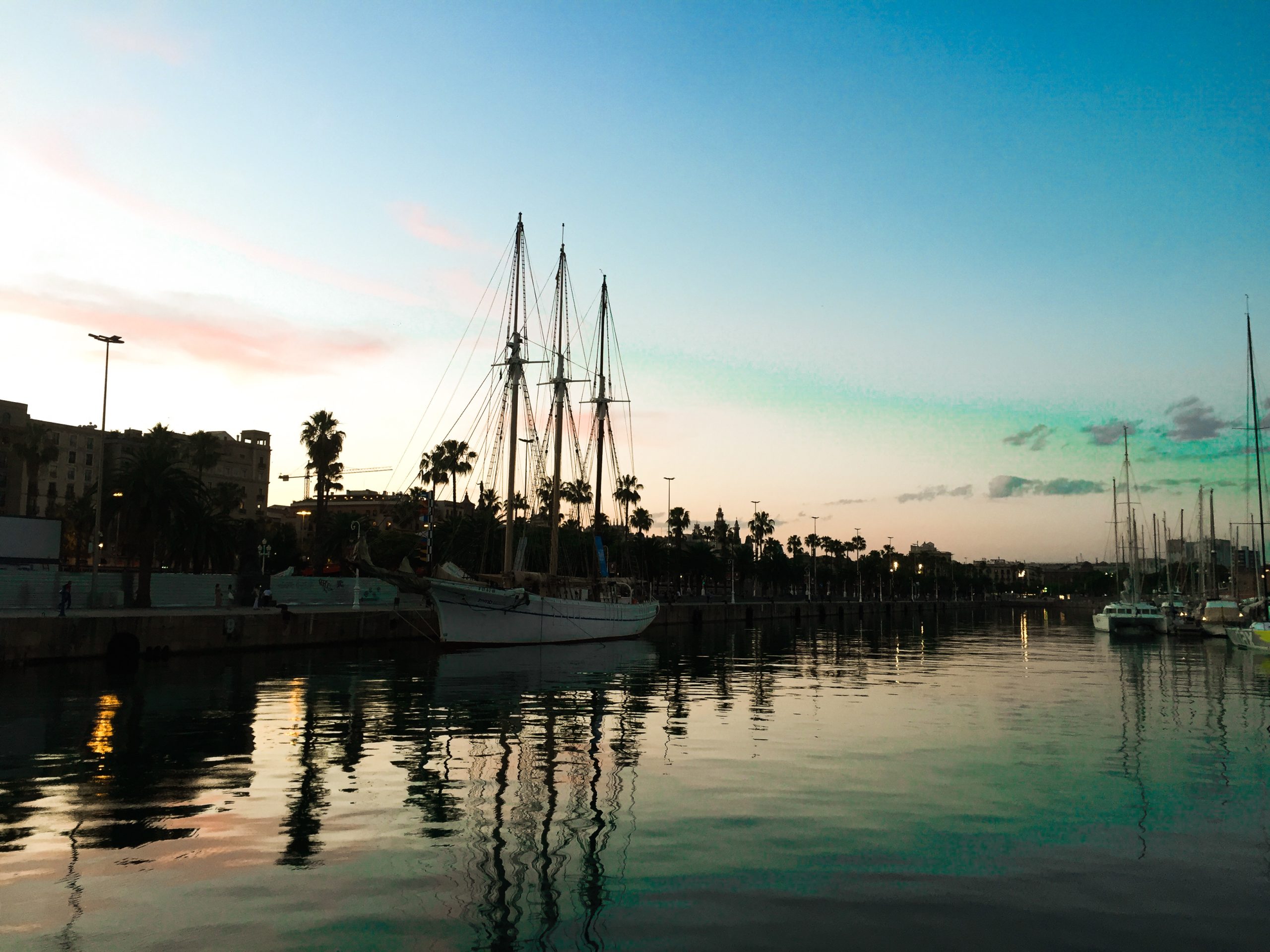 Sunset on the dock of Barceloneta
