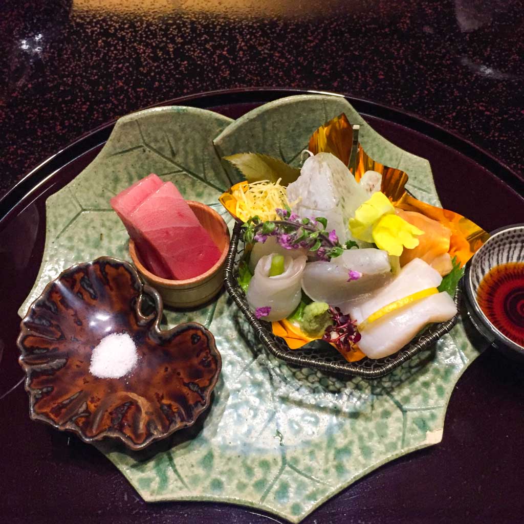 Sashimi course, kaiseki at the ryokan