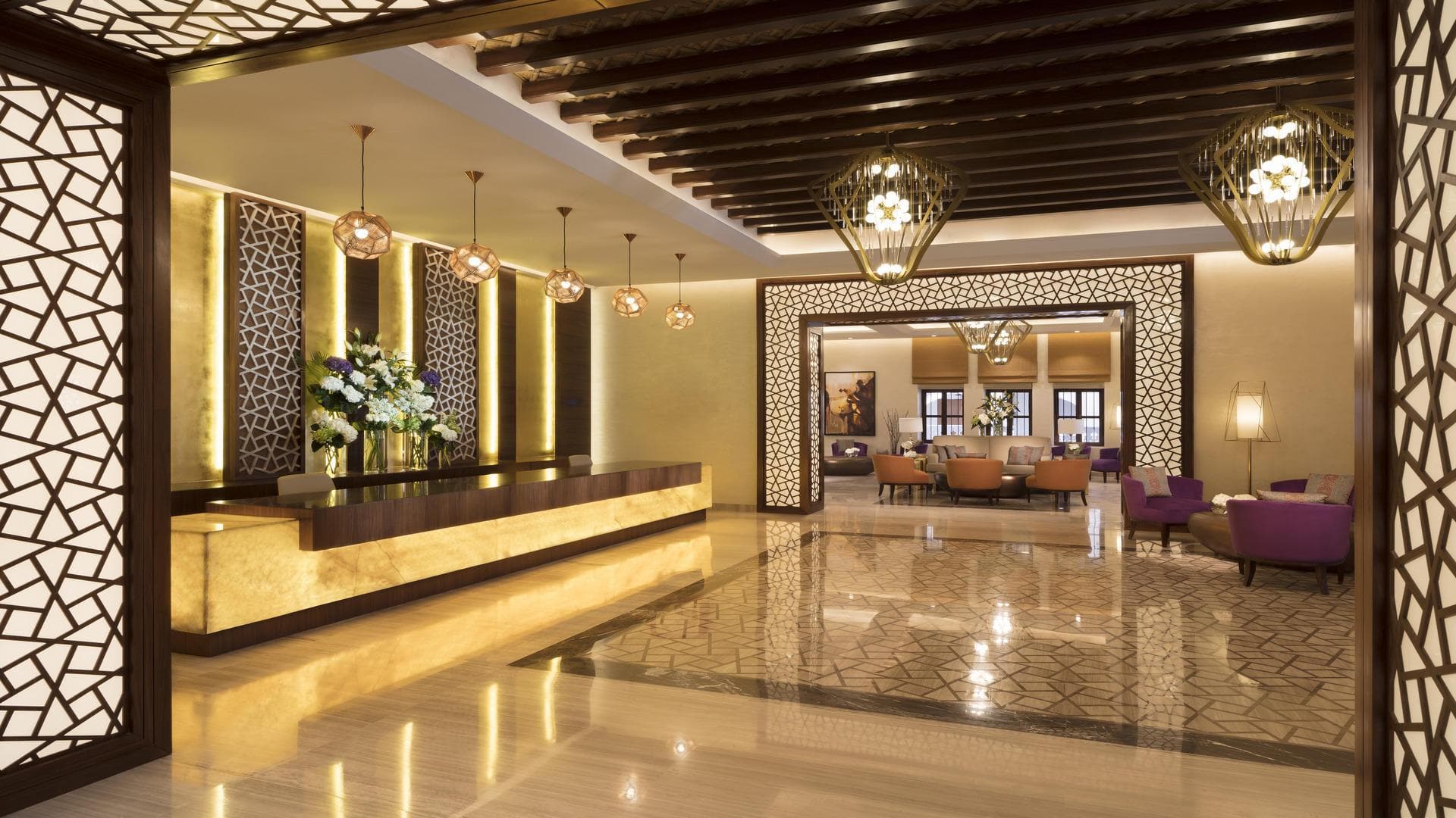 reception area with geometric designs