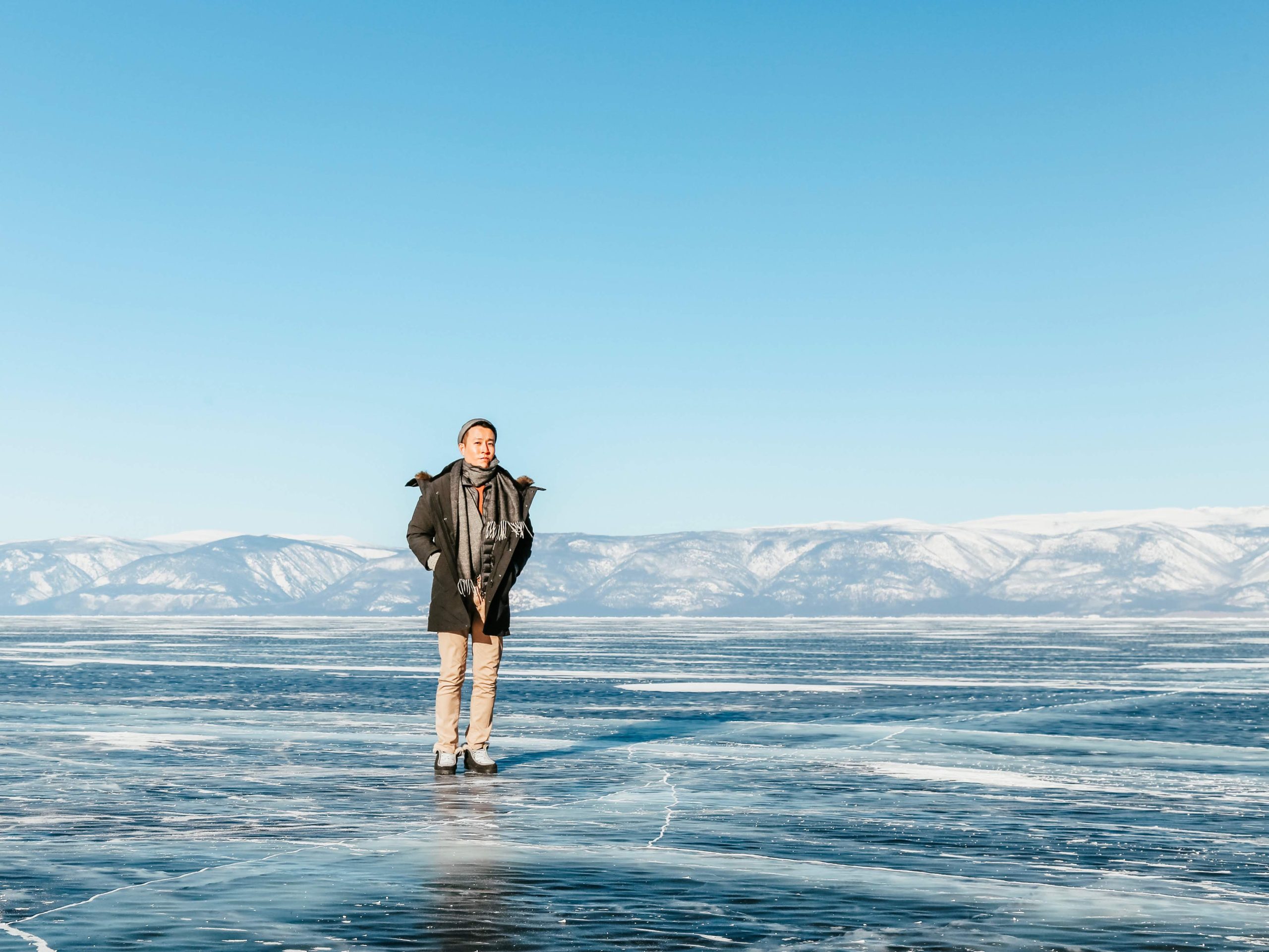 Standing on the frozen lake in South Baikal