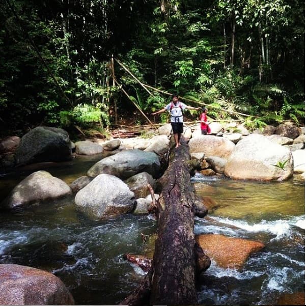 Balancing on a log at Sungai Chiling