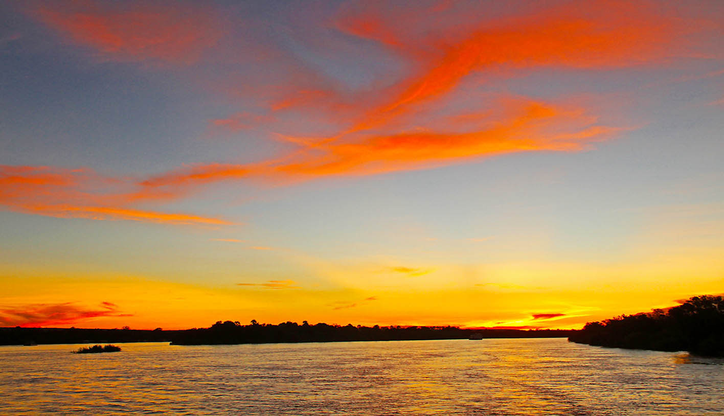 Sunset over the Zambezi River near Livingstone, Zambia
