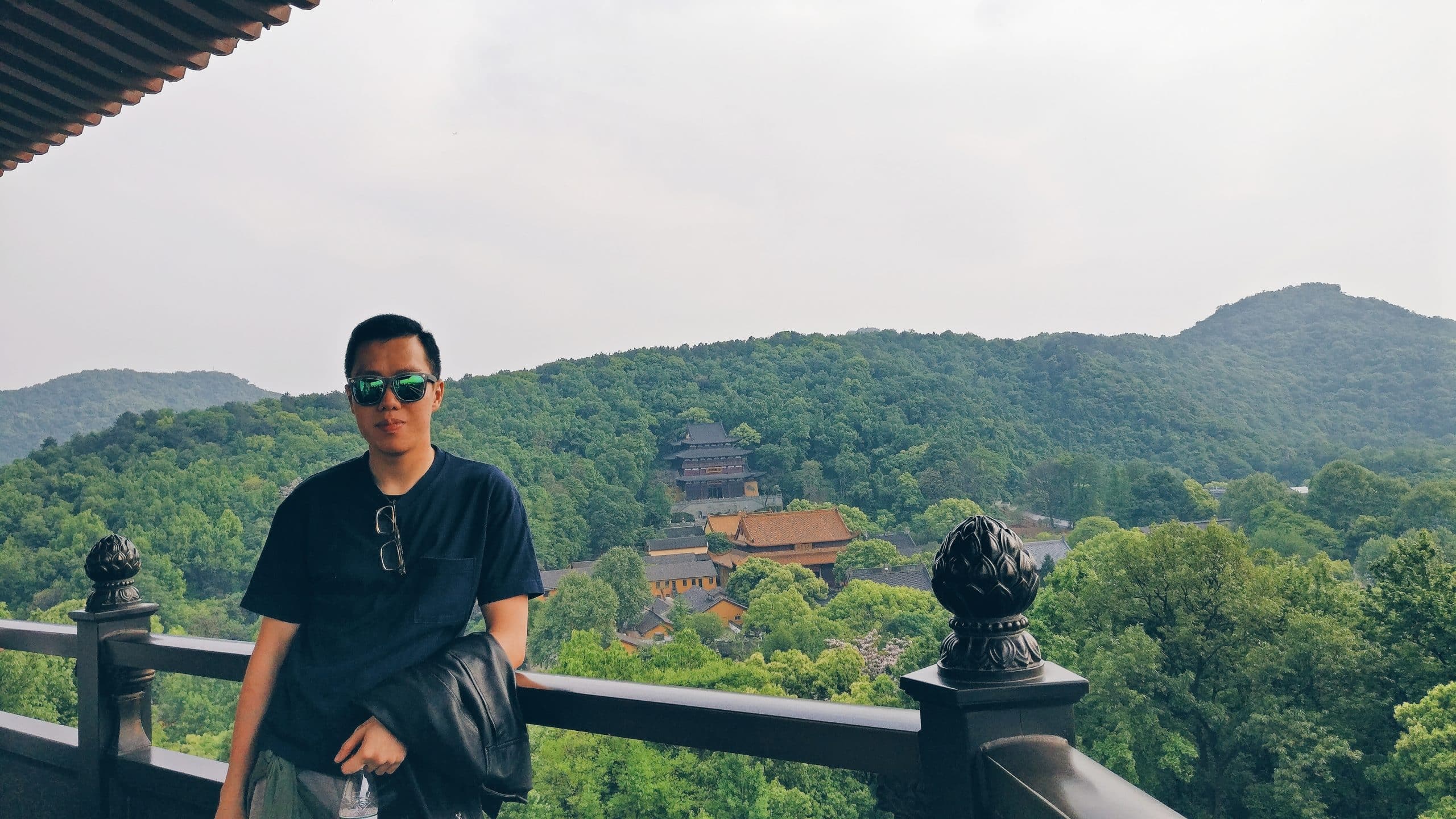 Posing at the top of Leifeng Pagoda