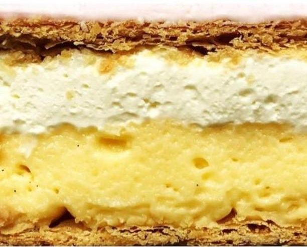Close up of a Tompouce pastry from Amsterdam