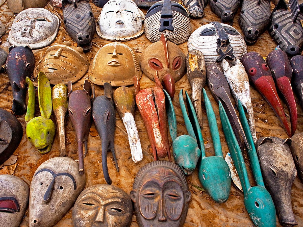 Tribal masks in the markets of Zambia