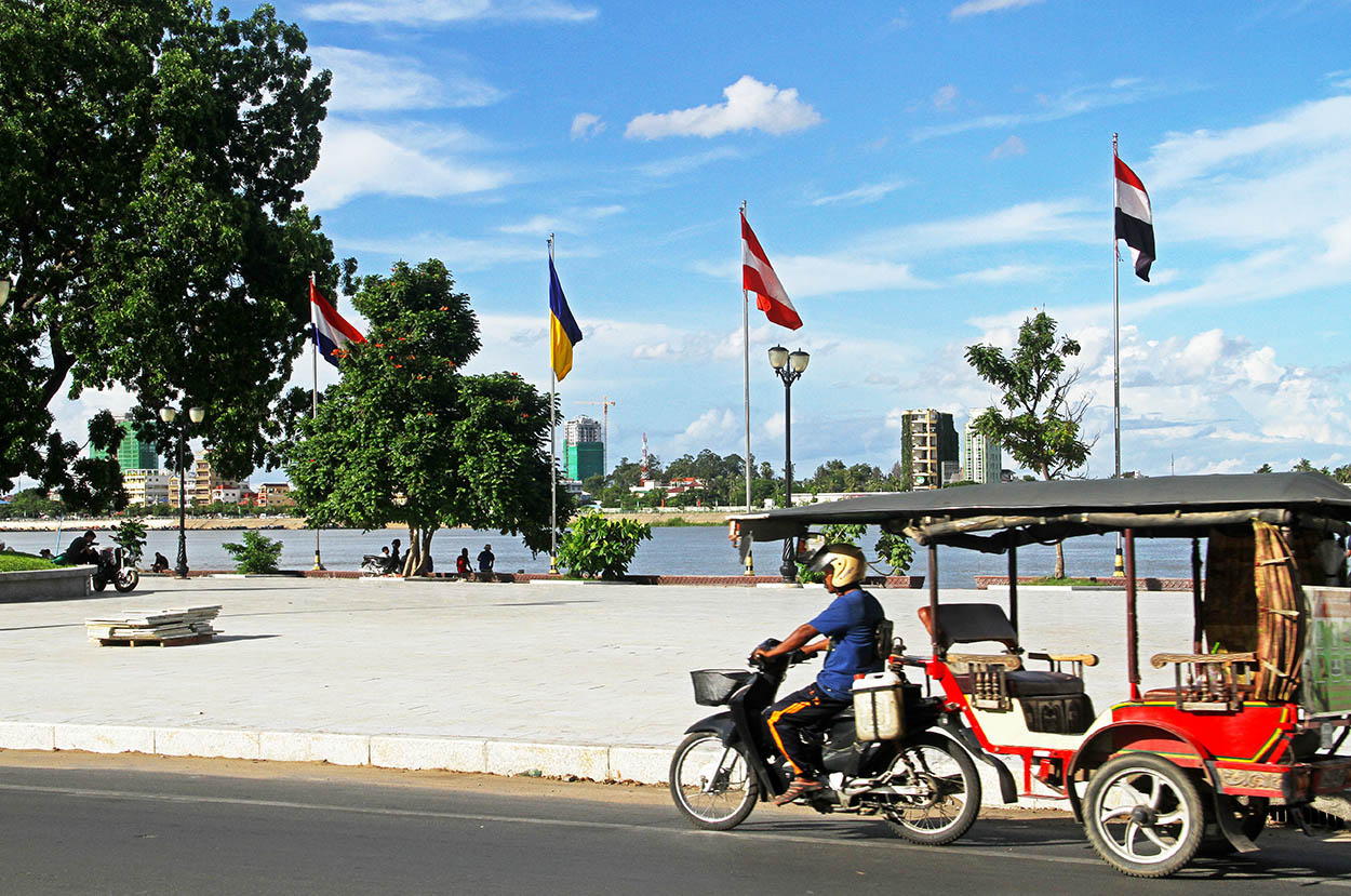A Tuk-tuk along the riverfront in Phnom Penh