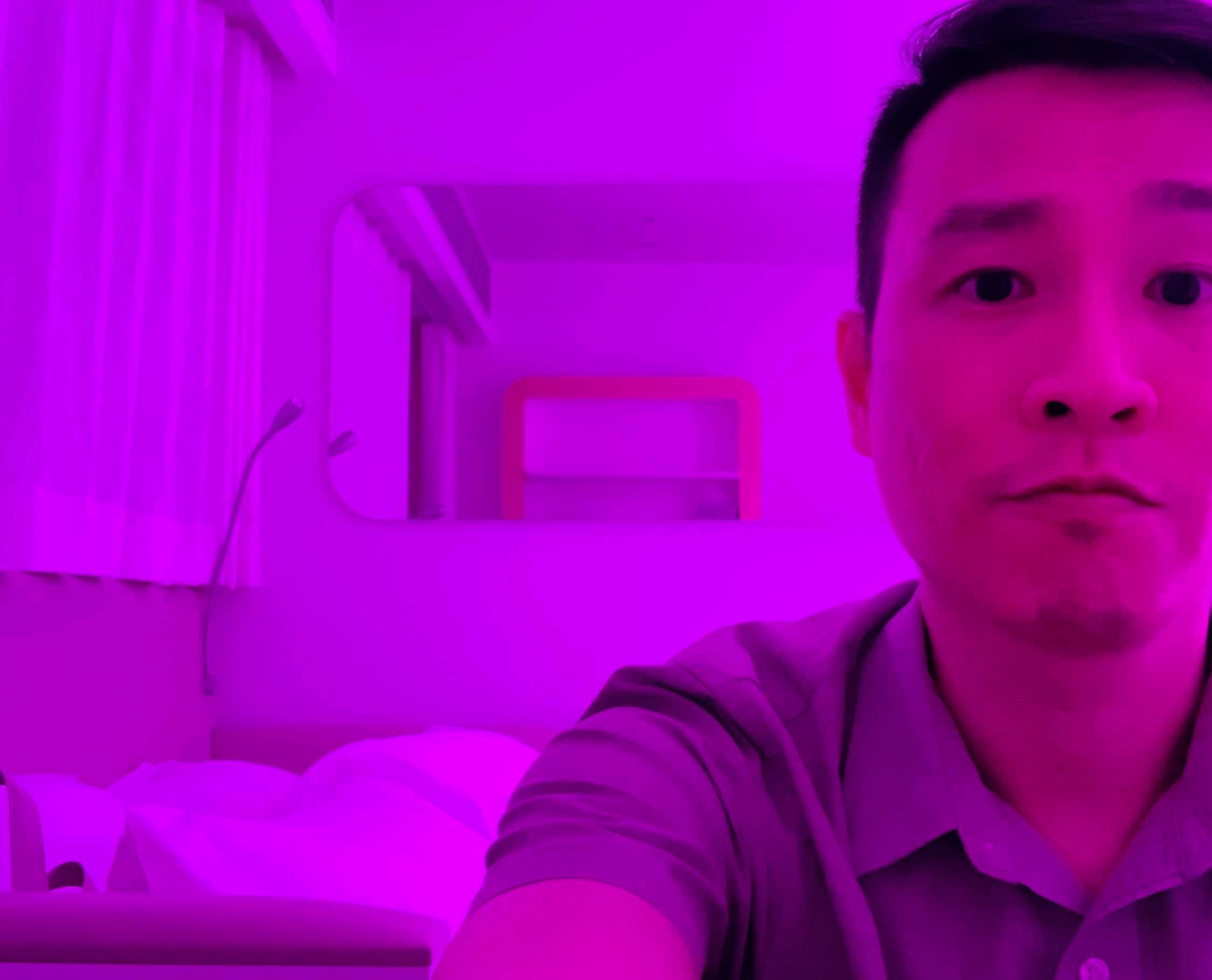 Selfie in purple light at YotelAir