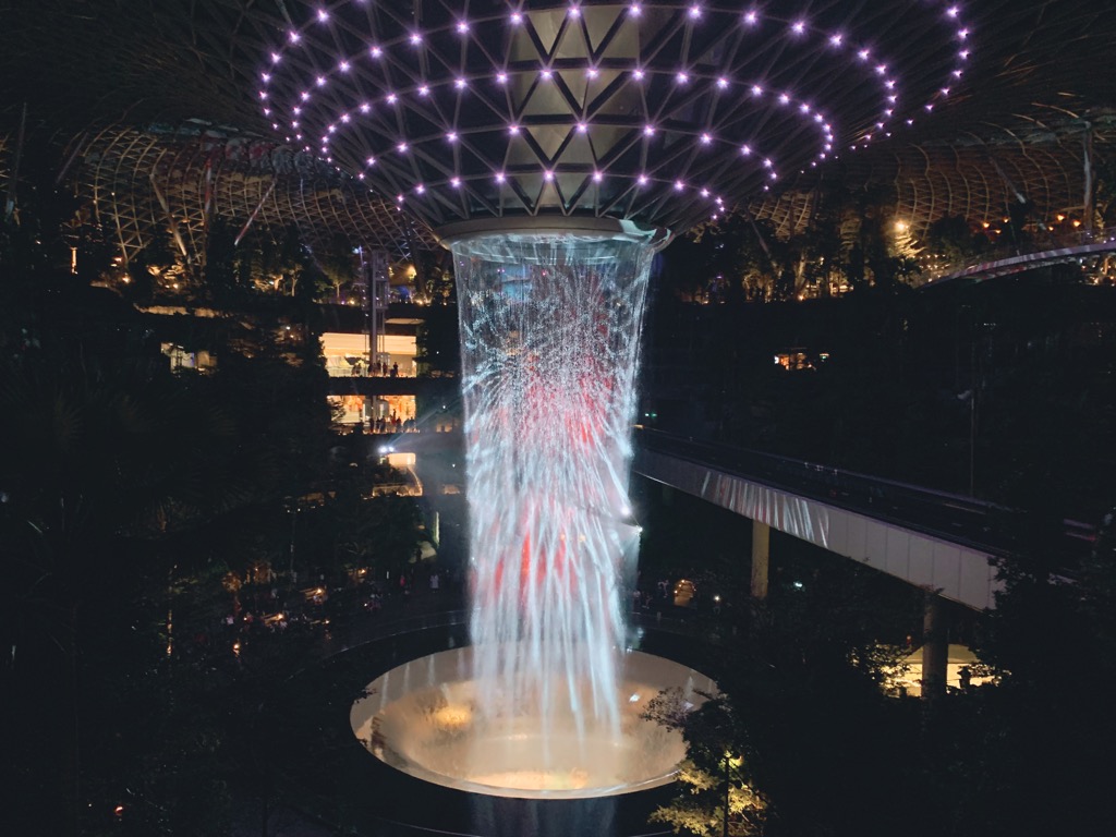 Light show at Jewel Changi airport waterfall