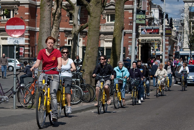 cycling through Amsterdam city