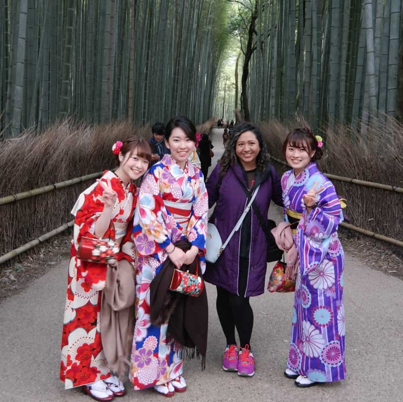 With locals in Arashiyama bamboo grove